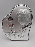 Срібна ікона Пам'ятка Першого Причастя (110х90мм.) (хлопчик), фото 2