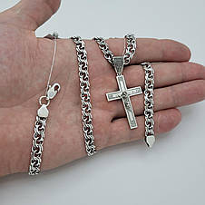 Комплект! Срібний ланцюжок плетіння бісмарк з хрестиком срібло 925 проби чорнене, фото 2