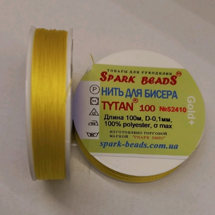 Нитка для бісеру TYTAN 100 GOLD+ No 52410. Жовтий, 100 м