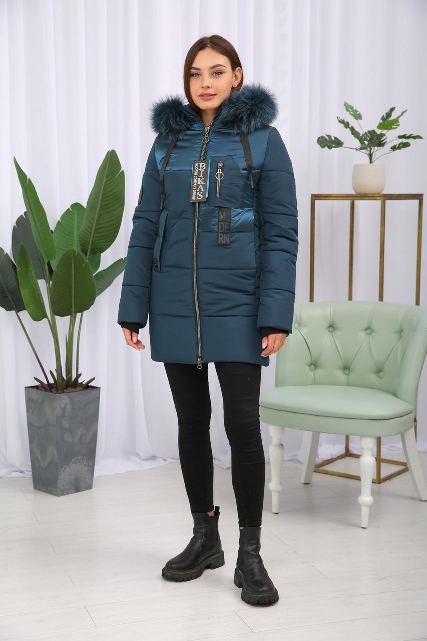 Зимова фабрична жіноча коротка куртка з манжетами., фото 1