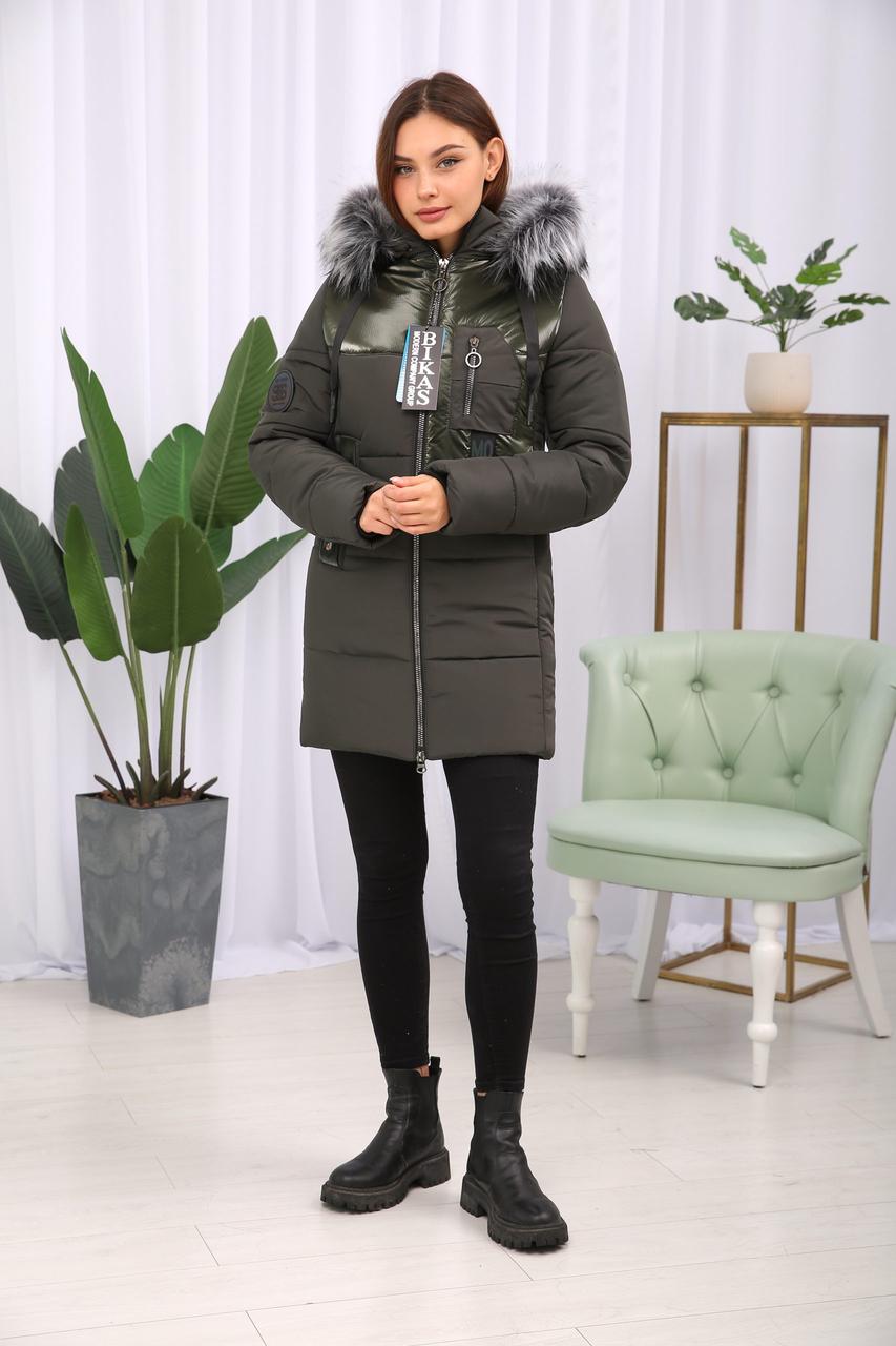 Куртка фабрична зимова жіноча коротка з манжетами., фото 1