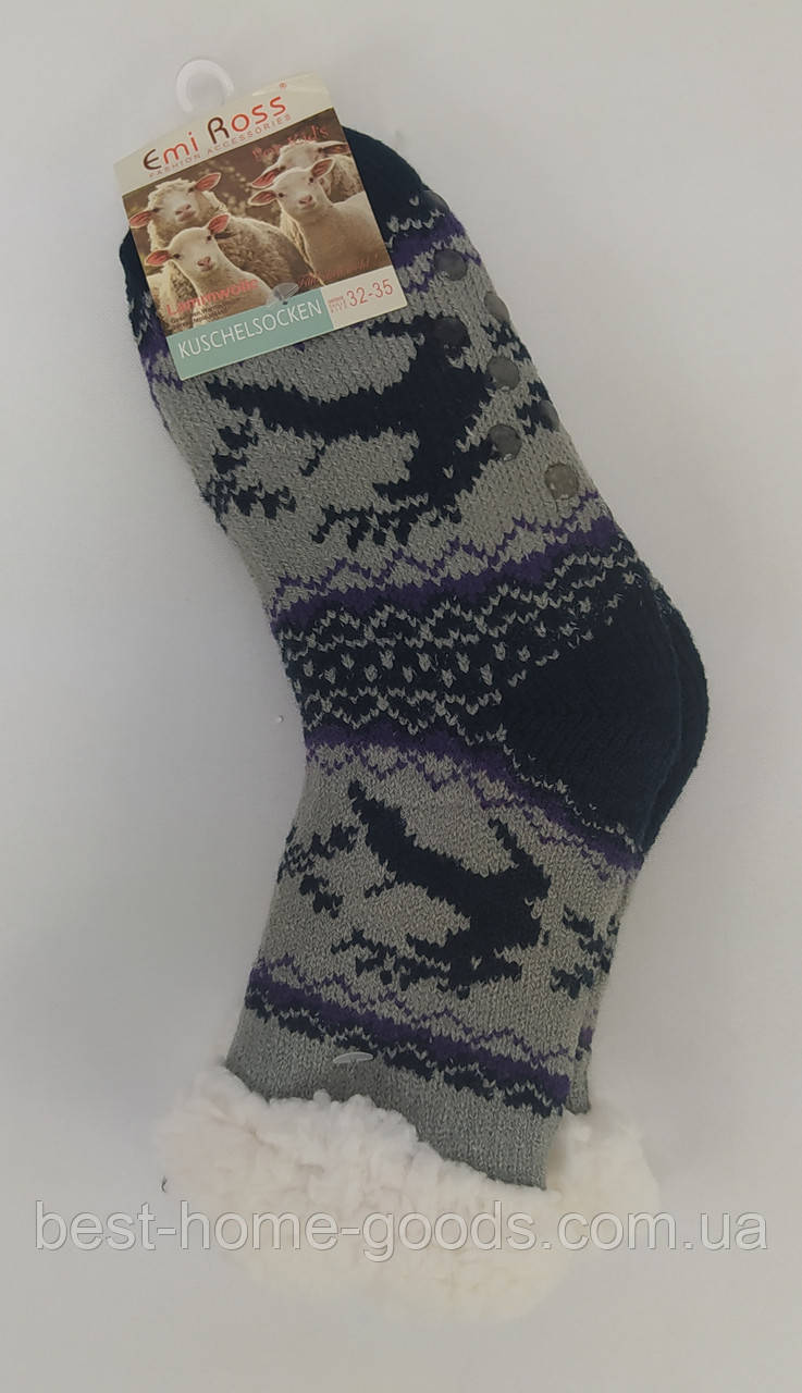 Флісові шкарпетки для хлопчиків теплі з хутром | домашні | з антиковзними вставками | узор етно | 28–31, 32–35, фото 1