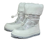Дитячі зимові черевики для дівчинки на овчині Clibee А-63 білі. Розмір 27