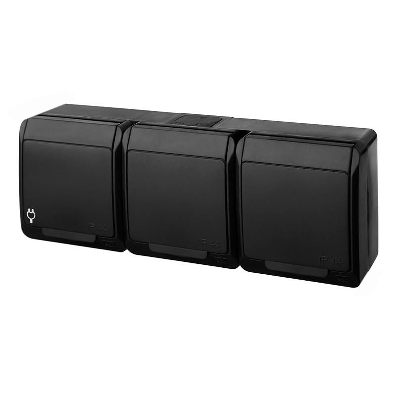 Розетка з кришкою потрійна Elektro-Plast Hermes IP44 з з/к 16А чорна (0326-09), фото 1