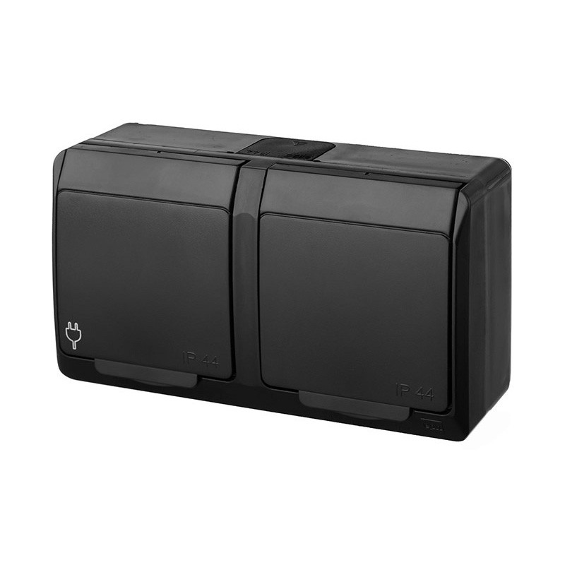 Розетка з кришкою подвійна Elektro-Plast Hermes IP44 з з/к 16А чорна (0325-09), фото 1