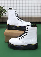 Женские зимние ботинки Dr. Martens JADON White winter Обувь Доктор Мартинс белые кожаные с мехом замком