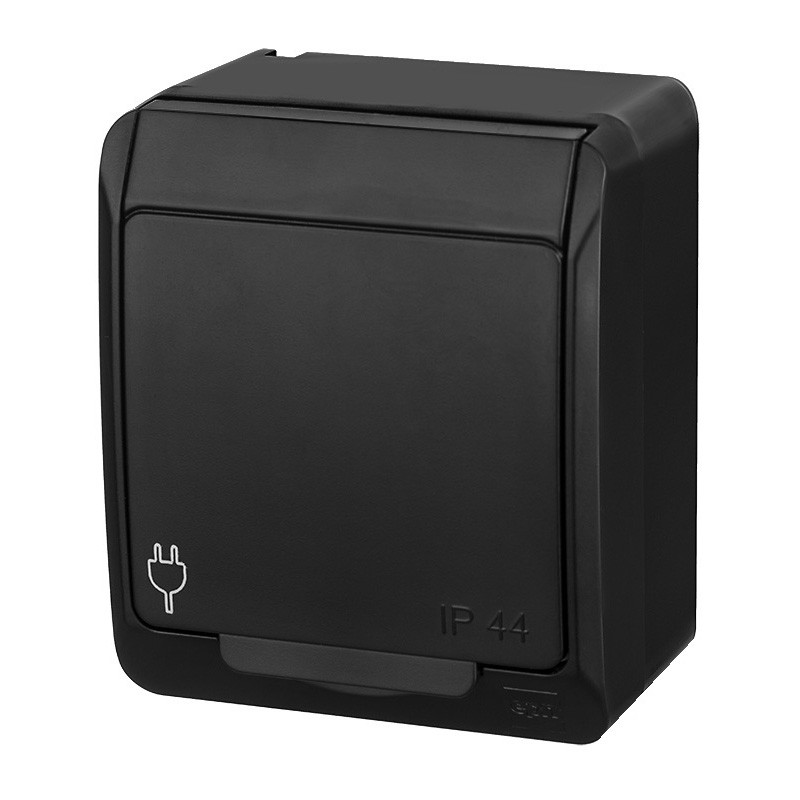Розетка з кришкою Elektro-Plast Hermes IP44 з з/к 16А чорна (0324-09), фото 1
