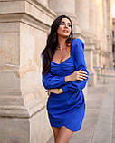 Жіноча міні-сукня з красивим декольте Люкс синя (різні кольори) XS S M L, фото 8
