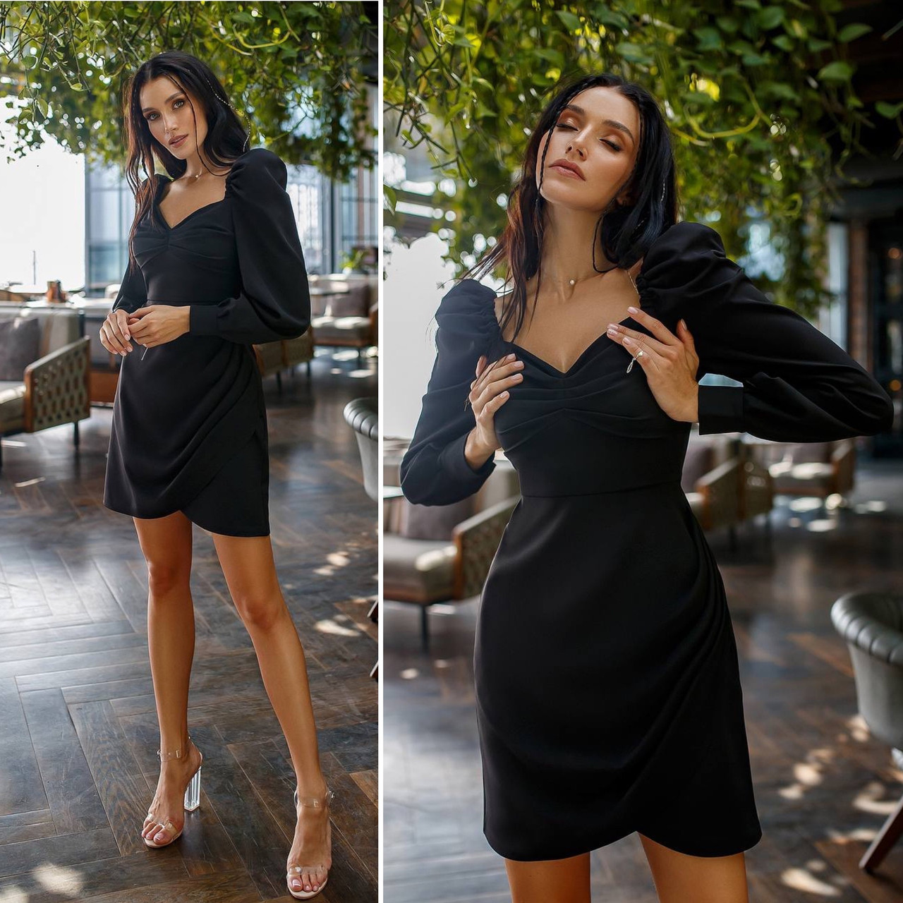 Жіноче міні-плаття з красивим декольте Люкс чорне (різні кольори) XS S M L