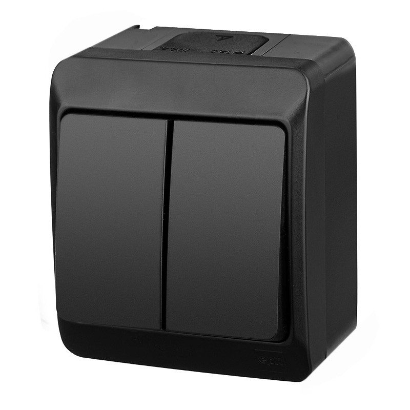 Вимикач 2-клавішний Elektro-Plast Hermes IP44 10А чорний (0332-09), фото 1