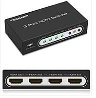 4K HDMI Switch TeckNet 3 Port HDMI Auto Switcher Box Підтримка 4K 3D 1080P для PS3, PS4, ноутбука, ПК, Xbox