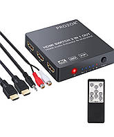 Перемикач HDMI PROZOR 3x1 із Toslink SPDIF Вкл та стереоаудіокабель 3,5 мм від папа до 2 роз ємів RCA 4K 3D