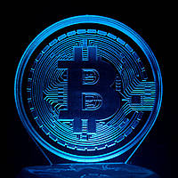 Акриловый 3D светильник-ночник Bitcoin синий