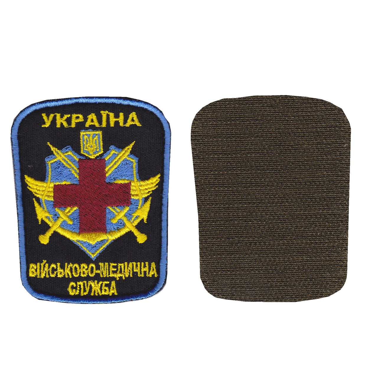 Шеврон військовий / армійський, Військово медична служба, на липучці, на чорному, ЗСУ. 8,5 см * 6,5 см