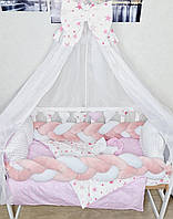 Набор детского постельного белья "Авангард" в детскую кроватку, бортик косичка. Розовый