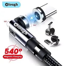 Посилений Магнітний кабель Elough для зарядки 3 в 1 (Lightning (iPhone), micro USB, T-C), 540 °, 1метр, 2.4A