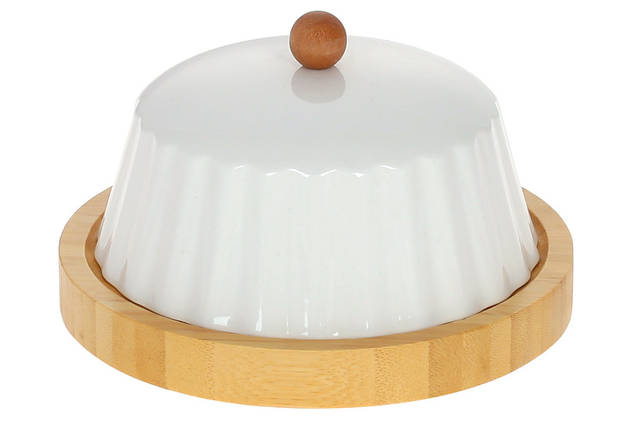 Тарілка десертна бамбукова з порцеляновою кришкою 17*17*9.5 см. (289-392), фото 1