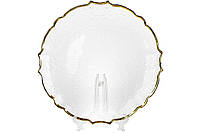 Сервірувальна тарілка Adele,reєфне прозоре скло із золотою облямівкою 33 см.паковка 4 штуки (579-270)