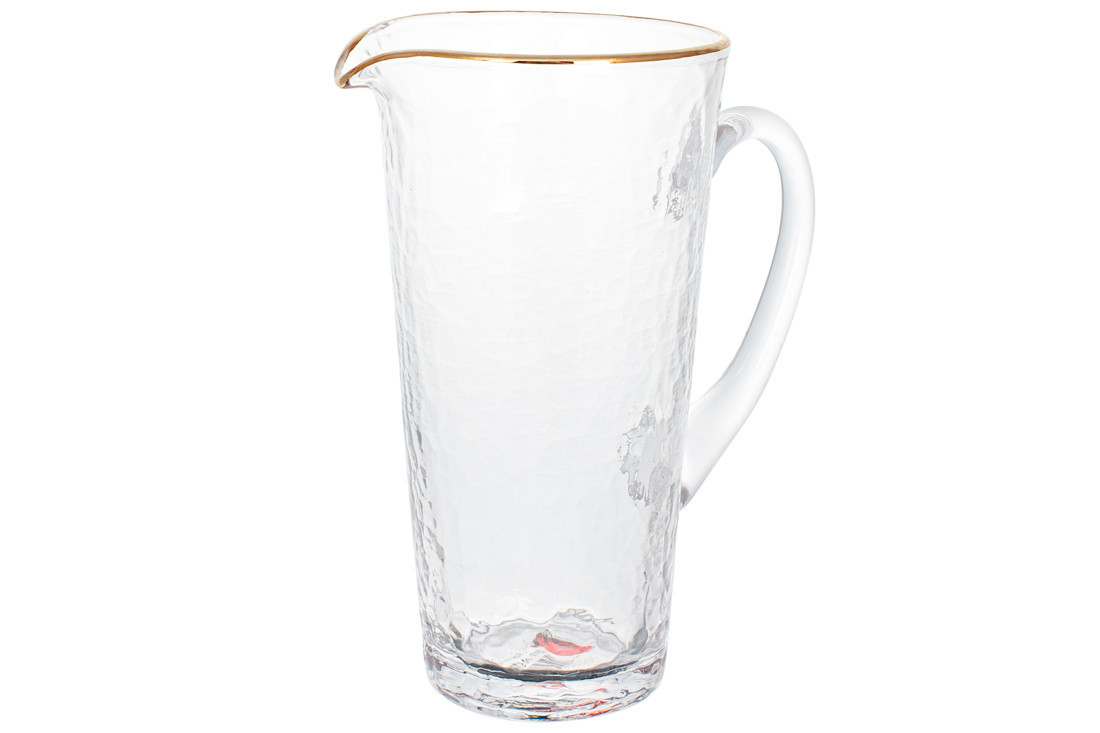 Глечик із рельєфного прозорого скла із золотою облямівкою 1500 мл, 13*8.2*24.3 см. (579-252)