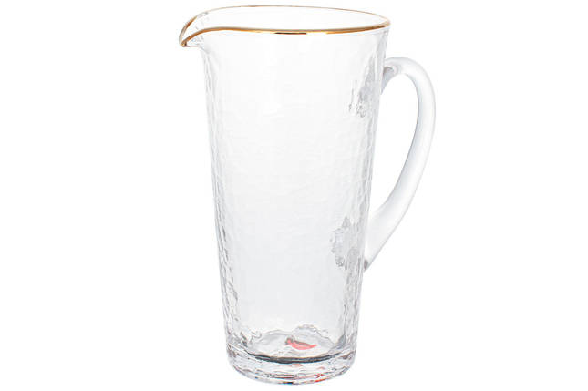 Глечик із рельєфного прозорого скла із золотою облямівкою 1500 мл, 13*8.2*24.3 см. (579-252), фото 1