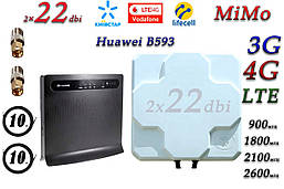 Повний комплект 4G/LTE/3G з WiFi Роутер Huawei B593 + Антена планшетна MIMO 2×22dbi (44дб)698-2690МГц