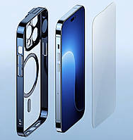 Прозорий чохол Magsafe Baseus Glitter Magnetic для iPhone 14 Pro + захисне скло