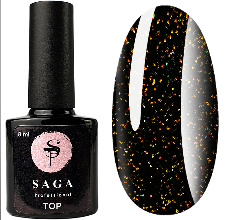 Топ з шиммером без липкого шару ( Топ покриття для нігтів ) Glitter TOP №3 Saga professional 8 мл, фото 1