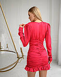 Жіноча міні-сукня зі стильним драпіруванням Люкс малина (різні кольори) XS S M L, фото 6