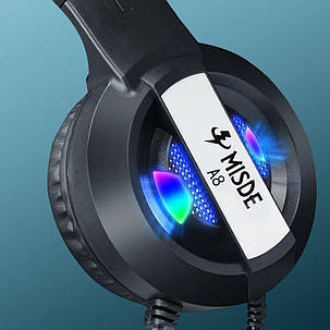 Навушники ігрові Misde A8 з мікрофоном та підсвічуванням Black/Blue (7939), фото 3