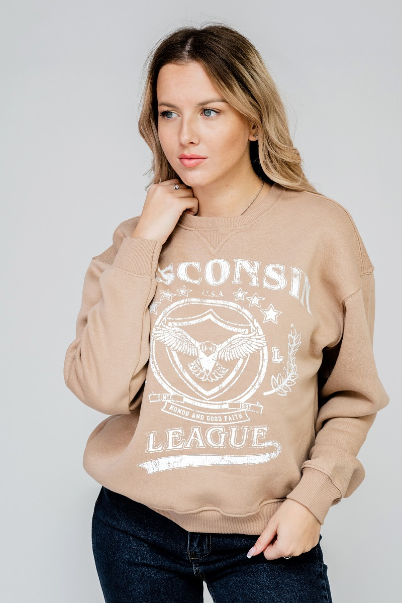 Свитшот з написом бежевий, жіночий світшот бежевий 4456 (2000000086439), фото 1