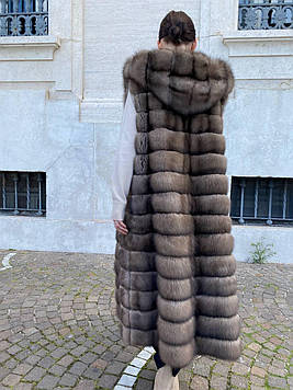 Жилет із соболю Баргузин з капюшоном