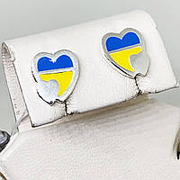 Сережки-пусеты серебряные с ювелирной эмалью "Украина в сердце" 2,03 г