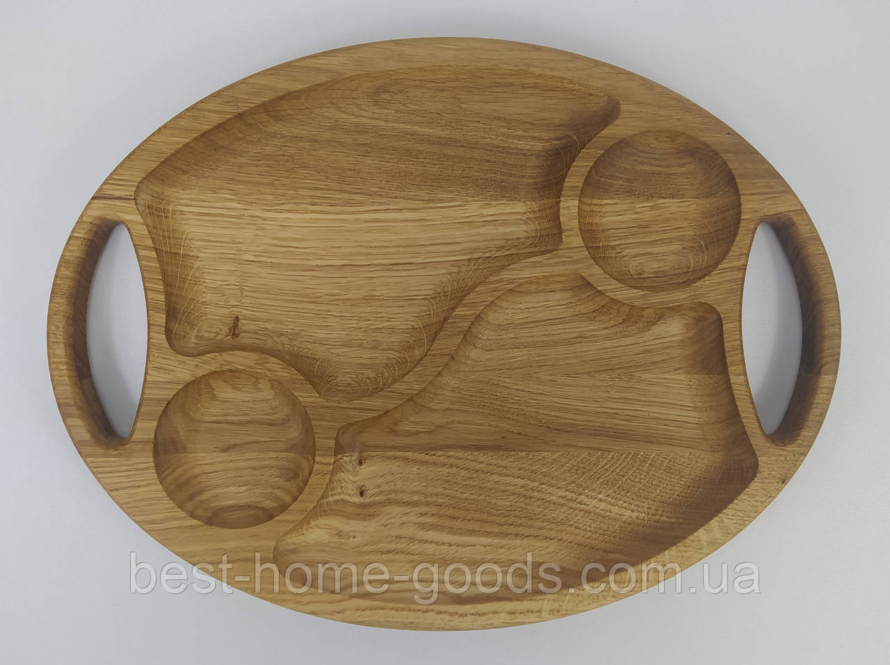 Дошка-менажниця з дуба на 4 секції з ручками, 40×30 см — ручна робота, фото 1