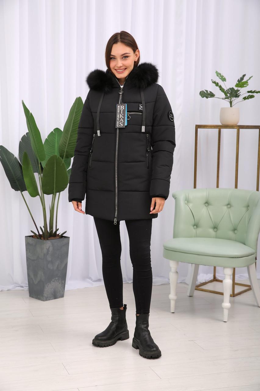 Фабрична зимова тепла жіноча коротка куртка з хутром пісца., фото 1