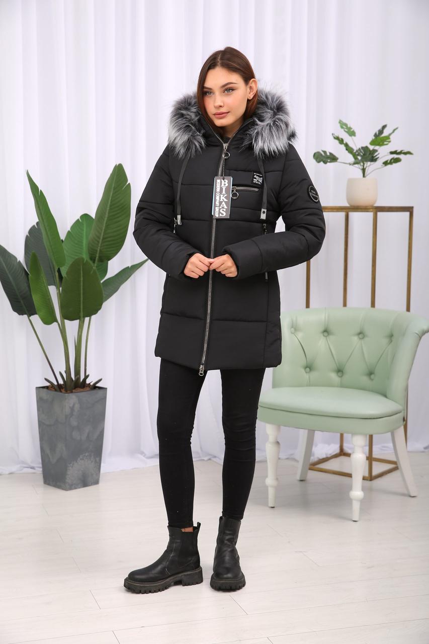 Чорна зимова тепла жіноча коротка куртка на тінсулейті., фото 1