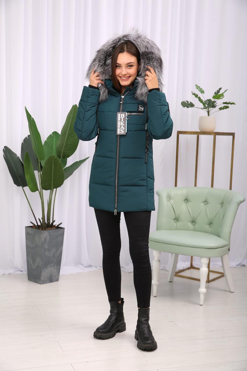 Модна зимова тепла жіноча куртка на тінсулейті з чорнобуркой. Безкоштовна доставка