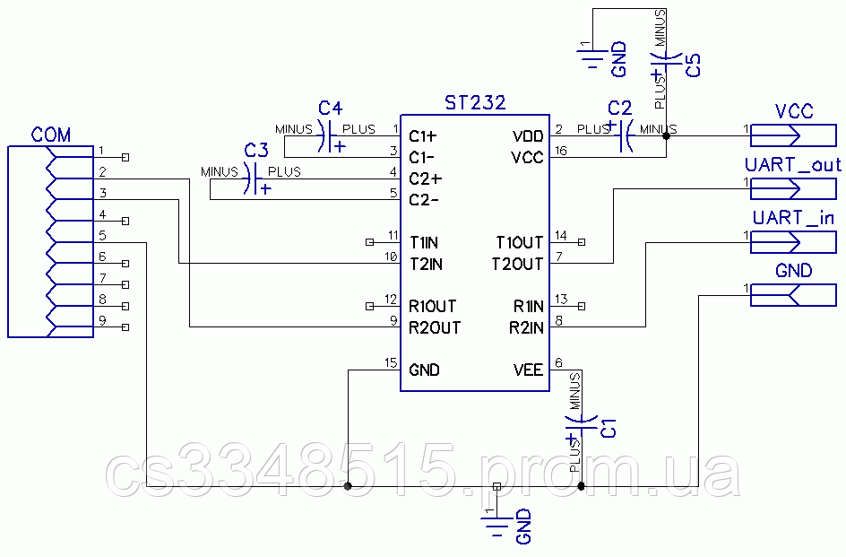 ST232 конвертер RS232 ->TTL(UART) [SOIC-16-3.9]: TX: 2: RX: 2 ...