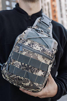 Чоловіча тактична сумка-слінг через плече мультикам на багато відділень міцна військова мінірюкзак