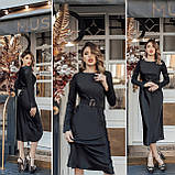 Шовкова жіноча сукня довжини міді Люкс чорне (різні кольори) XS S M L, фото 6