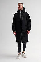 Парка мужская зимняя удлиненная, мужской пуховик стильный черный, теплая практичная куртка XL