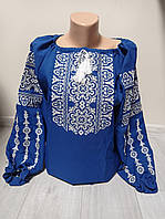 Дизайнерська синя жіноча вишиванка "Злагода" з вишивкою Україна УкраїнаТД 44-64 розміри