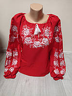 Дизайнерська червона жіноча вишиванка "Чарівність" з білою вишивкою Україна УкраїнаТД 44-64 розміри