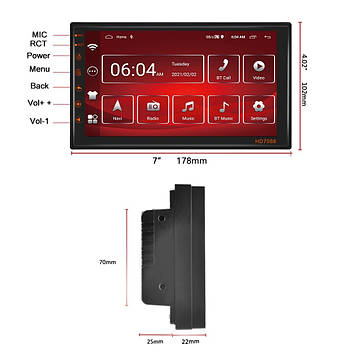 Автомагнітола 2 DIN Podofo A2769 HD7088 2/32 Гб Android 11 + 3D екран Wi Fi Bluetooth Gps Навігація