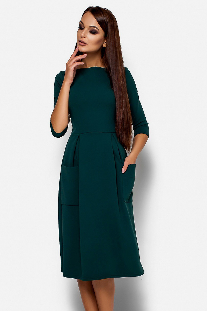 Жіноче плаття-міді, темно-зелене, фото 1