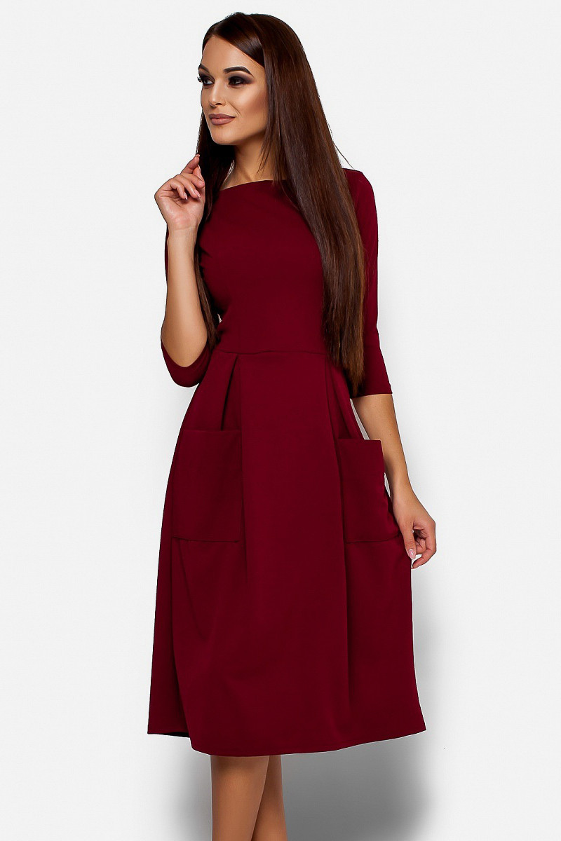 Жіноче плаття-міді, марсала, фото 1