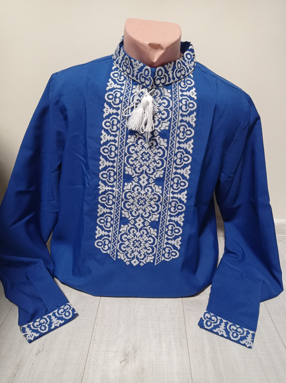 Дизайнерська синя чоловіча вишиванка "Злагода" з вишивкою та довгим рукавом Україна УкраїнаТД 44-64 розміри