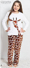Дитяча піжама для дівчинки костюм теплий Wienetta Soft&Pure 160226 біла з коричневим Жираф