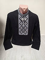 Рубашка вышиванка мужская длинный рукав с вышивкой Серебро хлопок 52-56 черный