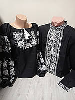 Парные черные вышиванки "Злагода" с длиннным рукавом и белой вышивкой Украина УкраинаТД комплект за 1 штуку