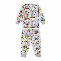 Детская тёплая байковая пижама для мальчика GABBI PGM-21-17 Машинки Серый на рост 80 (13010)